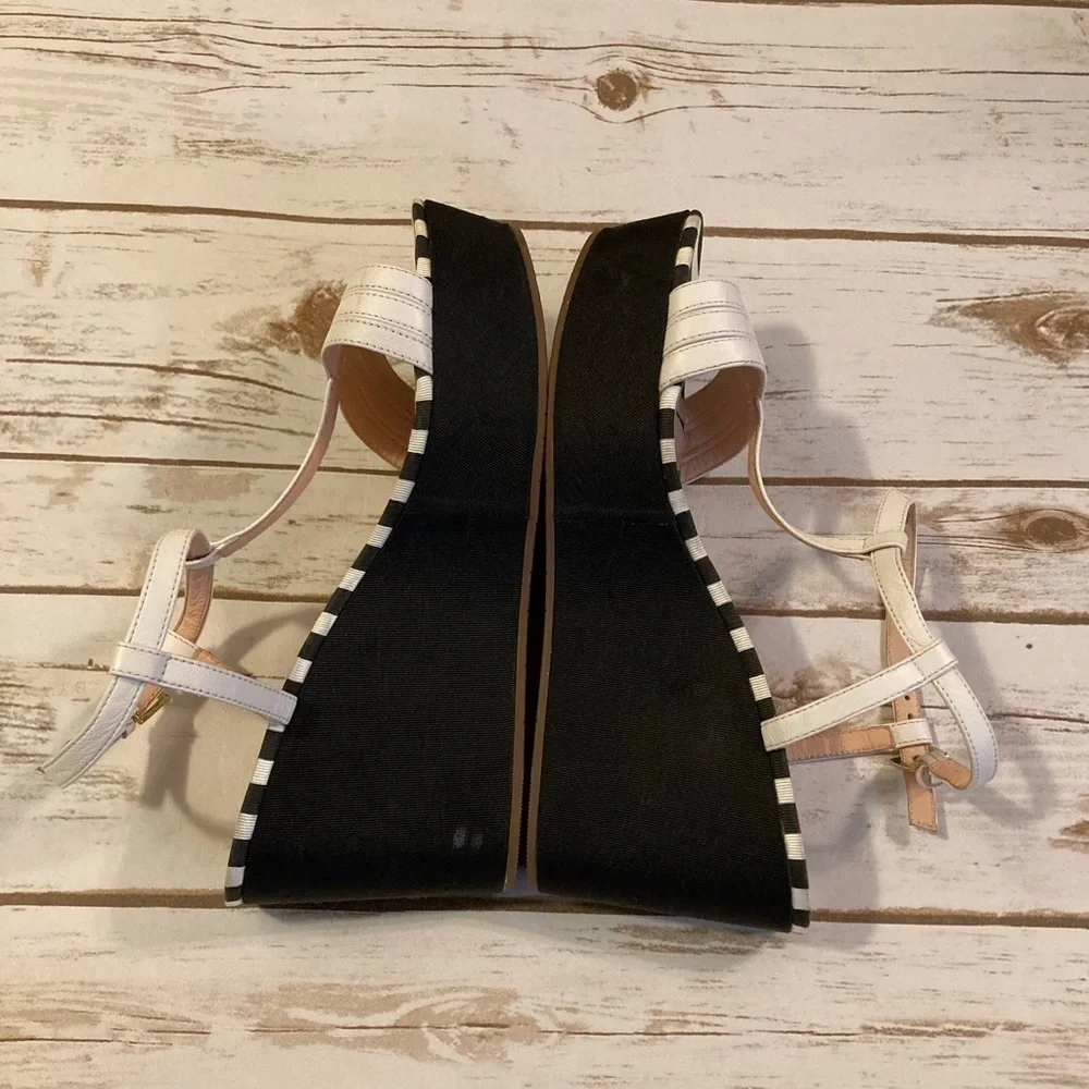 Kate Spade Black and White Stripes Wedge Heel Sandals Size 9.0